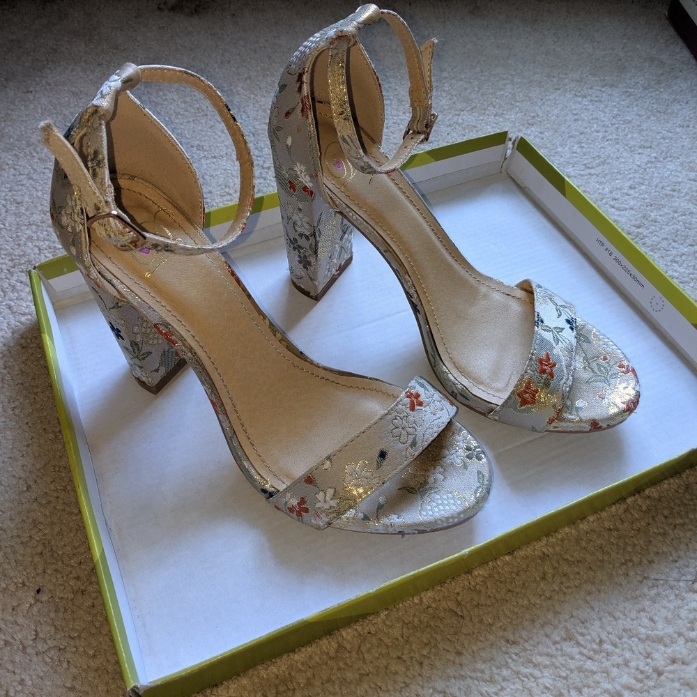 Floral Embroidered Block Heels